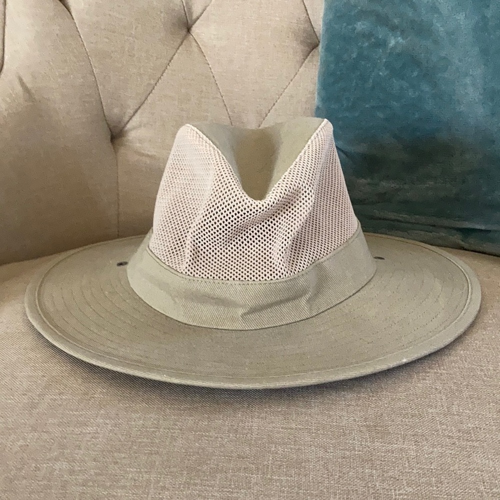 Dorfman Pacific Co. garment washed twill safari hat with mesh sides.